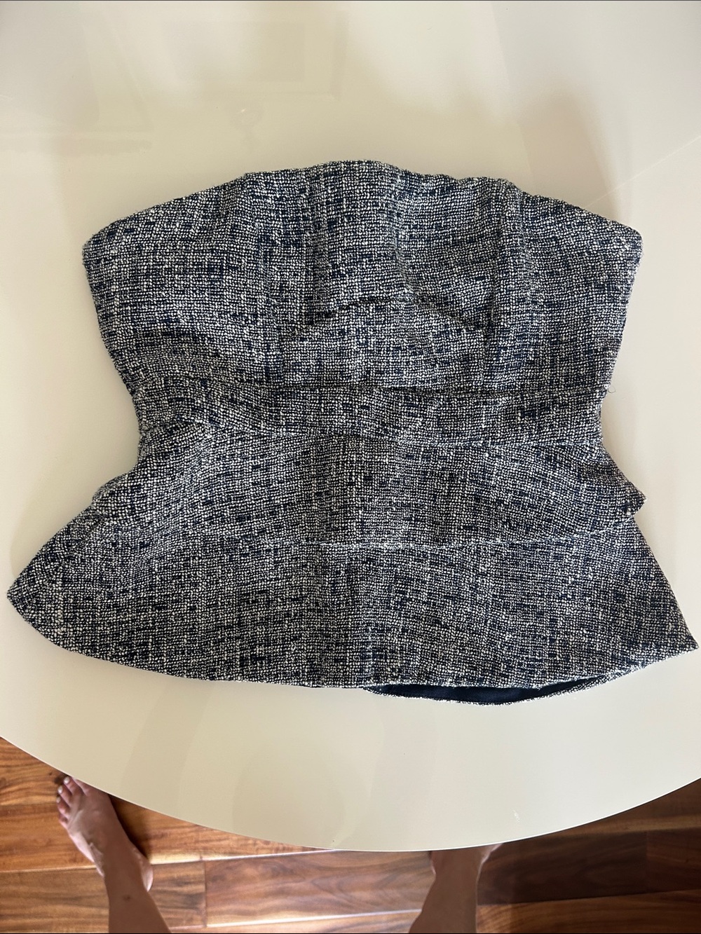 Lovers + Friends Black & White Strapless Tweed Peplum Top